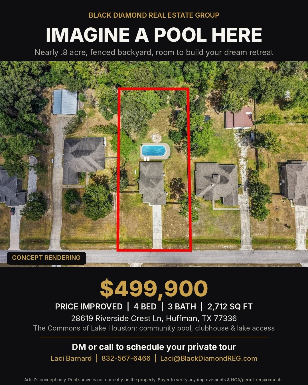 Imagine the possibilities! Conceptual pool rendering provided to showcase the potential for a beautifully designed backyard retreat. Final design, features, and placement are subject to change and any required approvals.