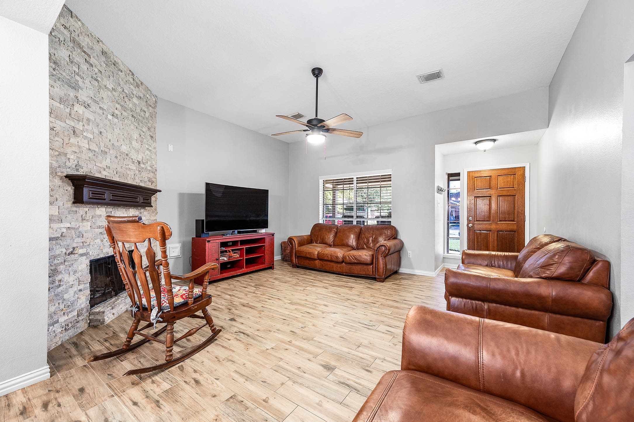 High ceilings and front window overlooking front of home High ceilings and front window overlooking front of home