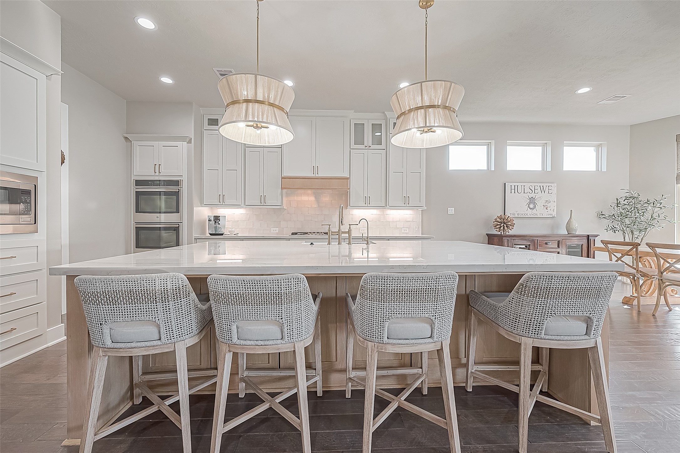 Gorgeous custom pendants over the quartzite island.