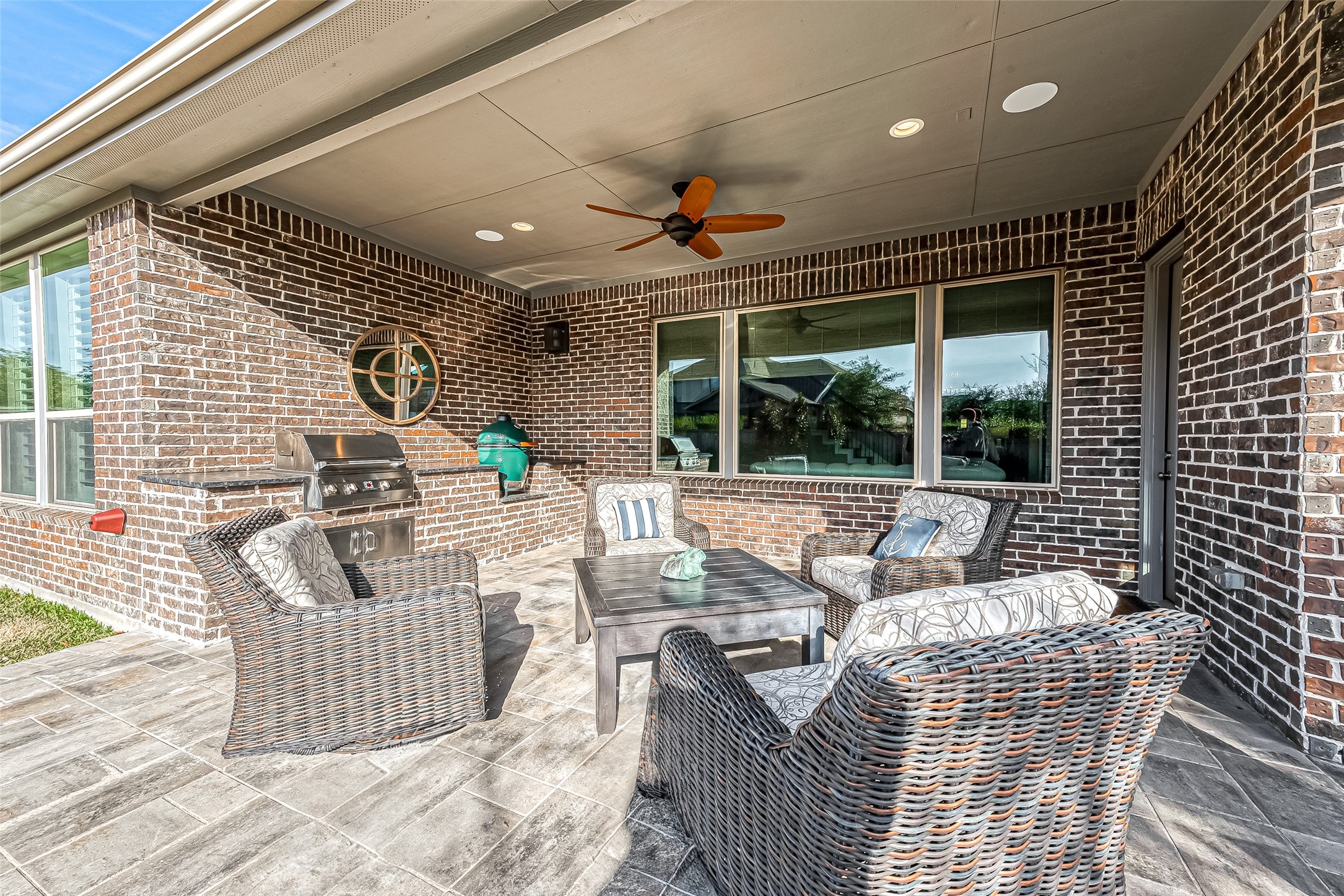 Extended patio has room for morning coffee or nightly wine.