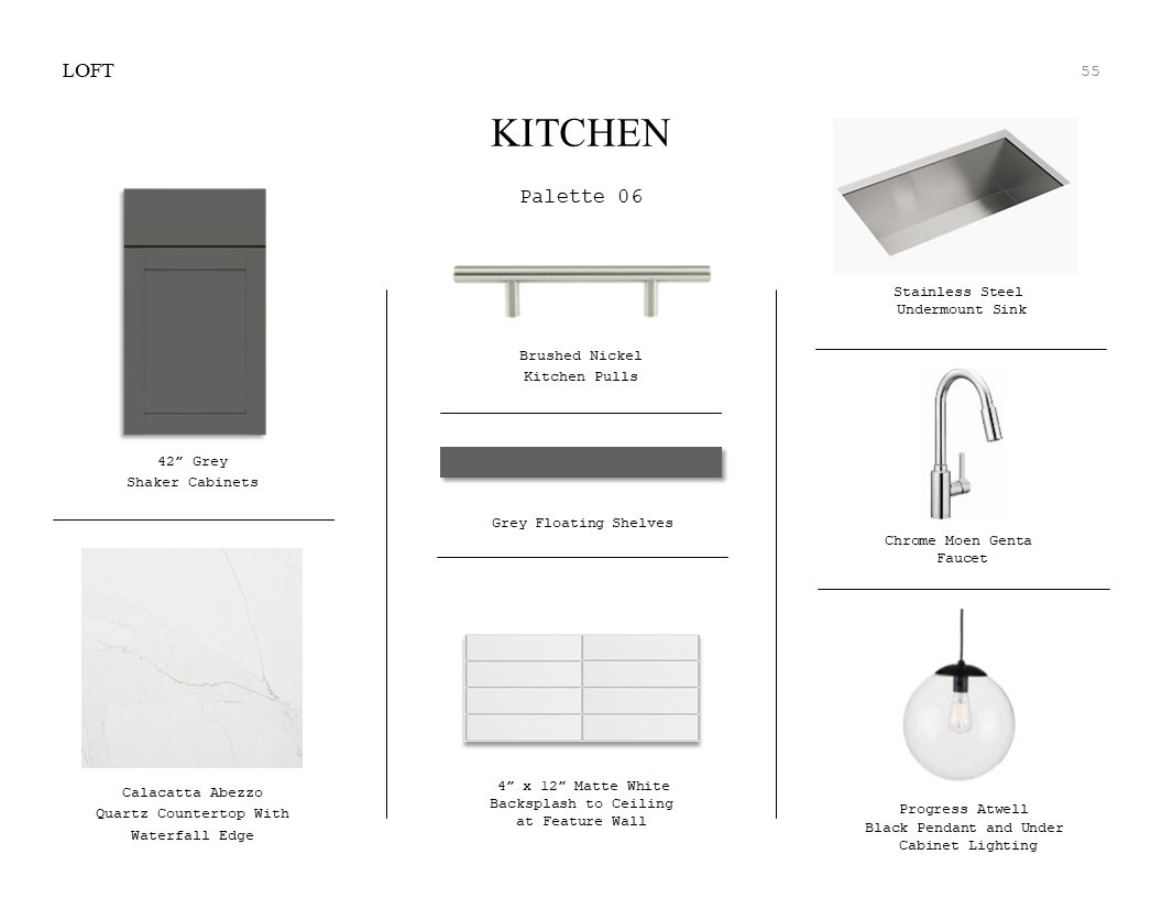 Loft Look Palette 6: Kitchen Selection Sheet (*Artist rendering used for illustration purposes only.)