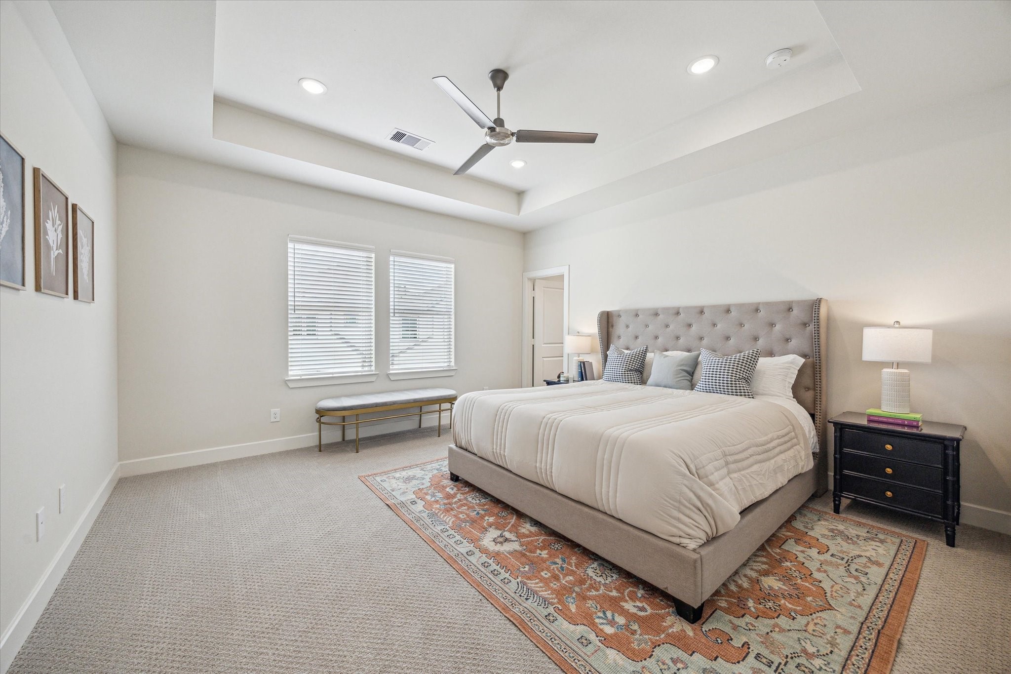 Representative photo showing the communitys model home primary bedroom. Layout and selections may vary.