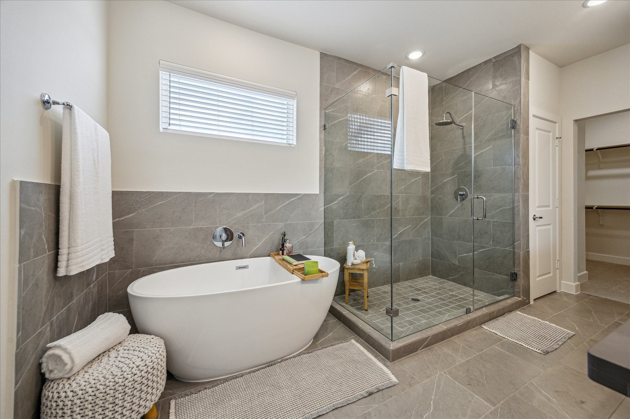 Representative photo showing the communitys model home primary bathroom. Layout and selections may vary.