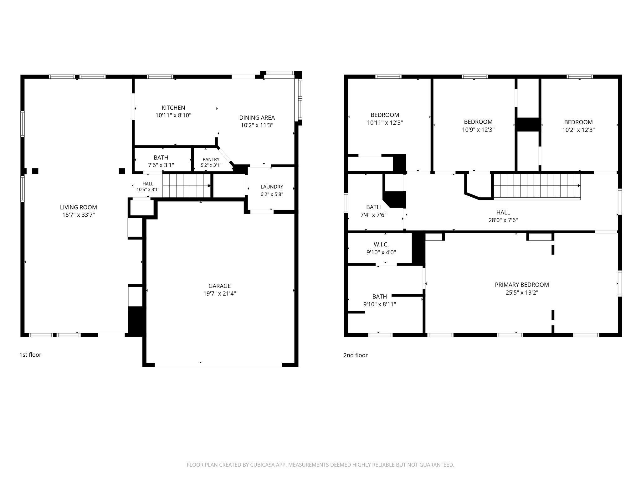 Spacious two-story home featuring a large living room, open kitchen with adjacent dining area, and convenient laundry room on the first floor. The second floor offers four bedrooms, including a generous primary suite with a walk-in closet, and two additional bathrooms. The home also includes a sizable garage.