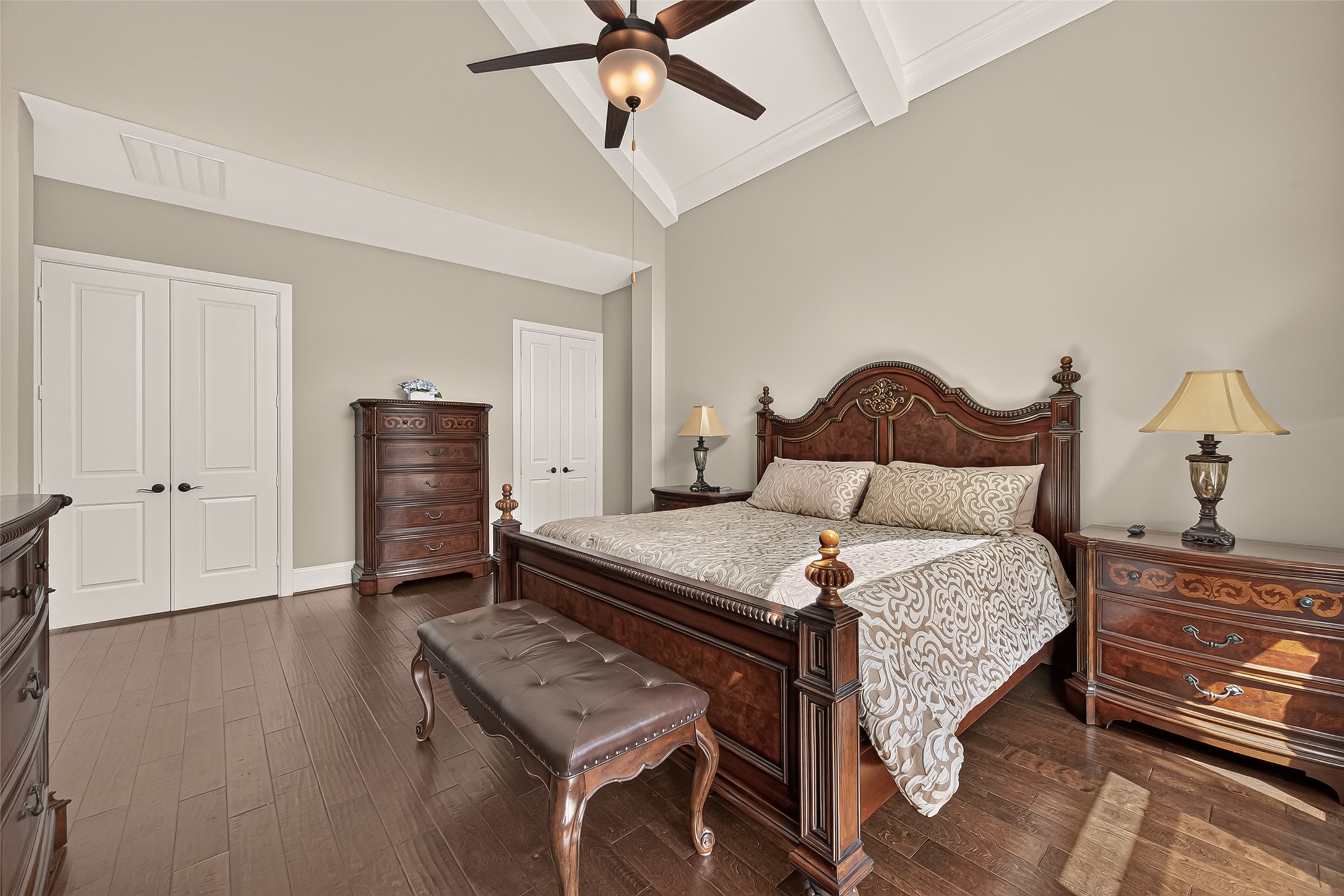 Primary Bedroom with oversized, vaulted ceilings