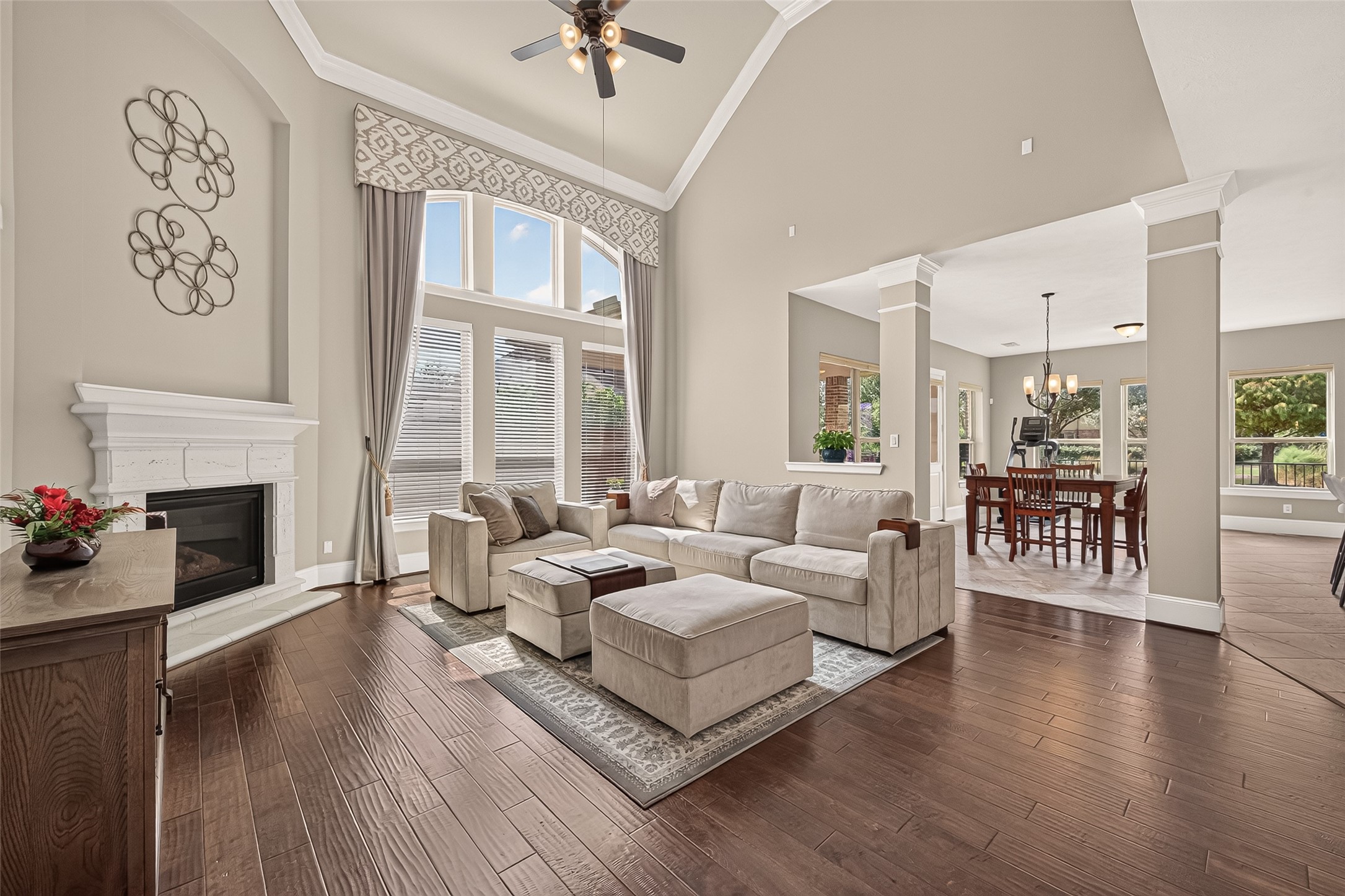 2 Story Living Room with Fireplace