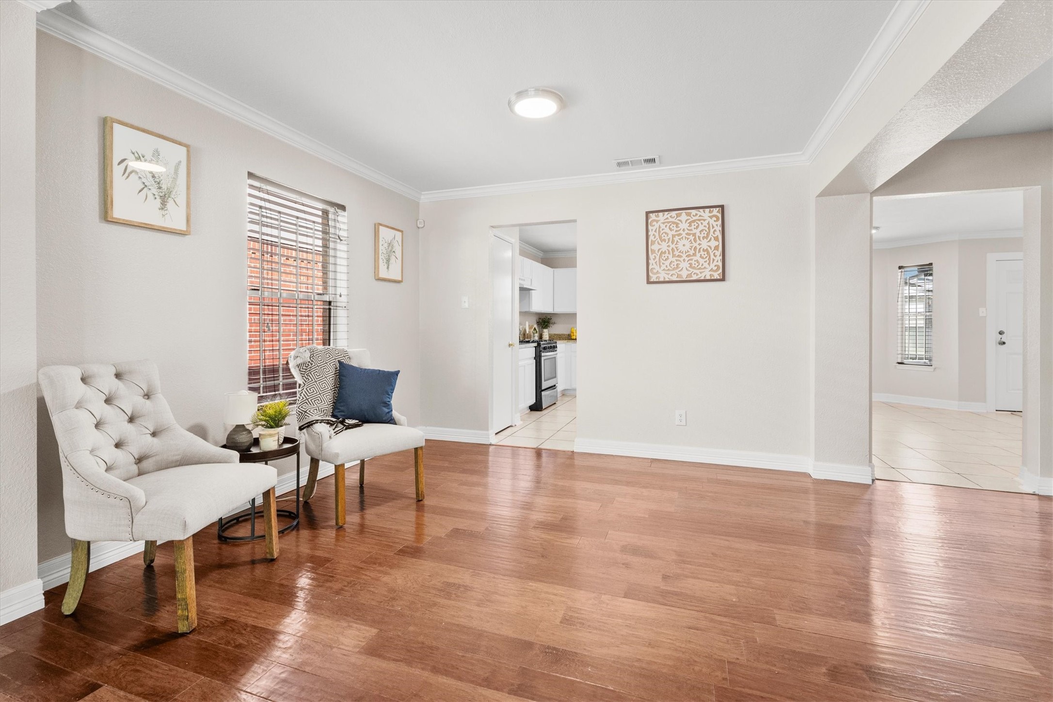 Formal dining room conveniently located off the kitchen, perfect for gatherings and special occasions.