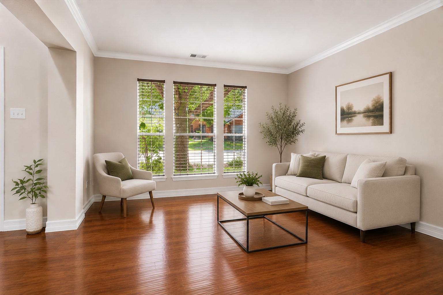Virtually staged to show the room as a living space.