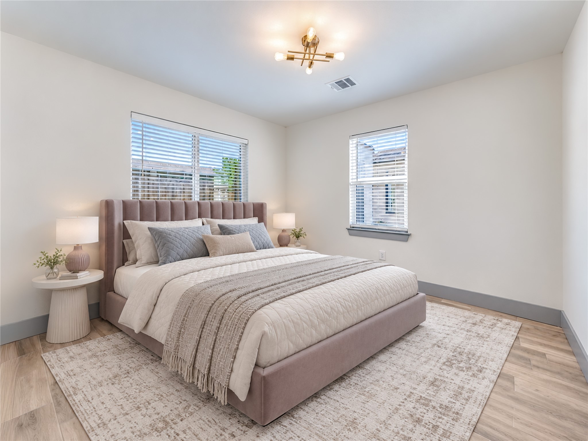 Virtual Staging of master bedroom with space for a Queen size bed.