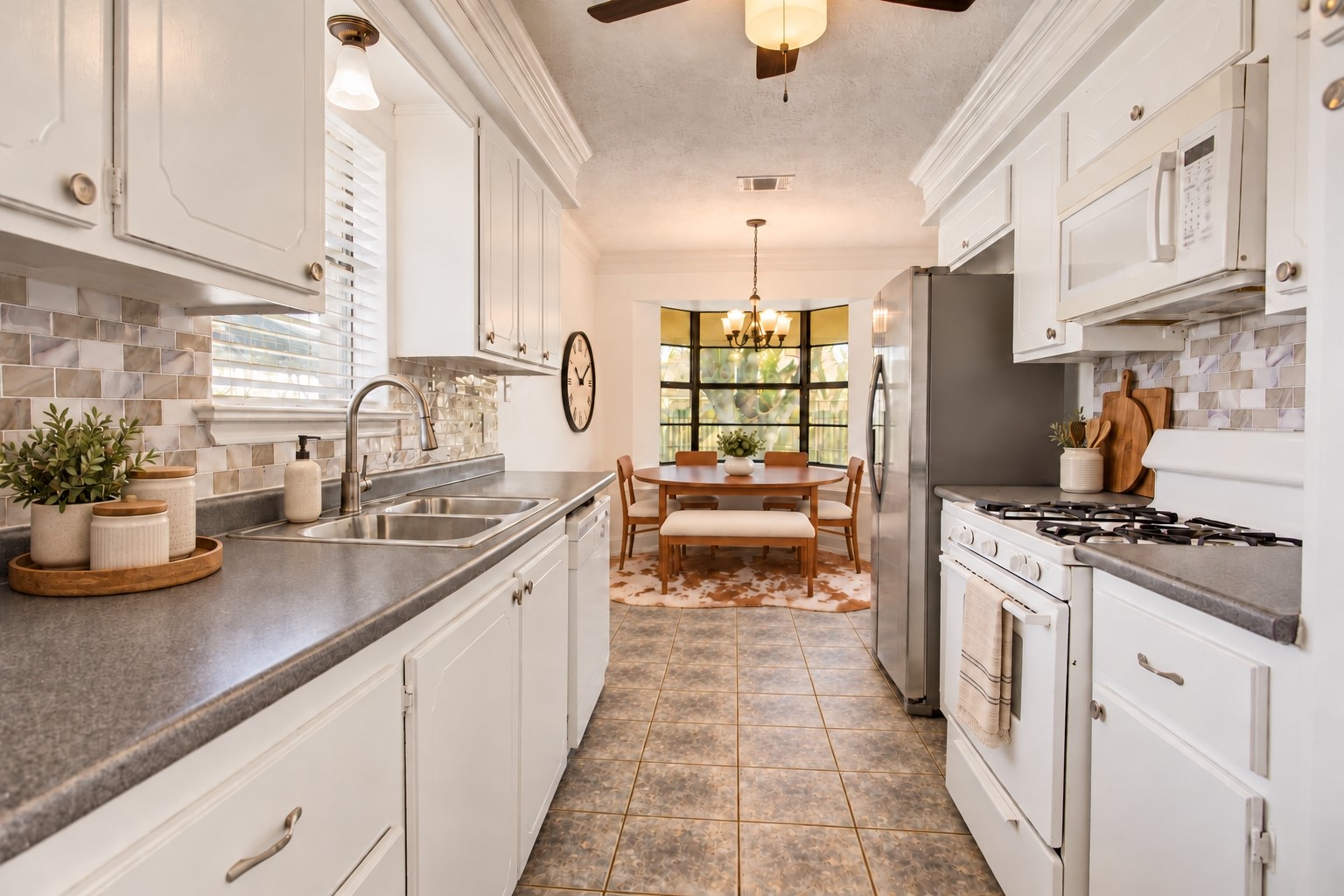 Another view of the kitchen and dining area *virtually staged*