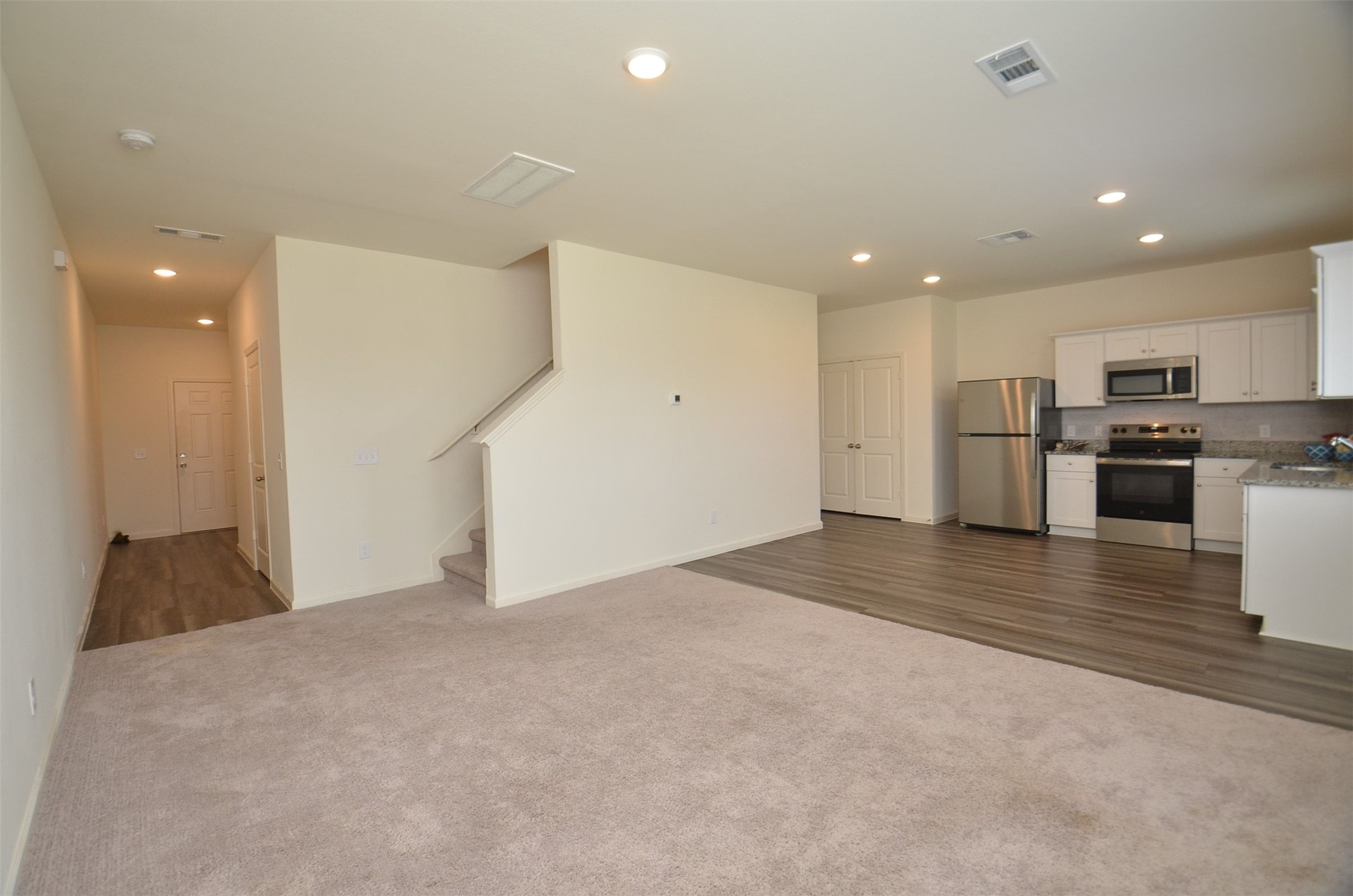 Wide angle Family room, Dining, Kitchen