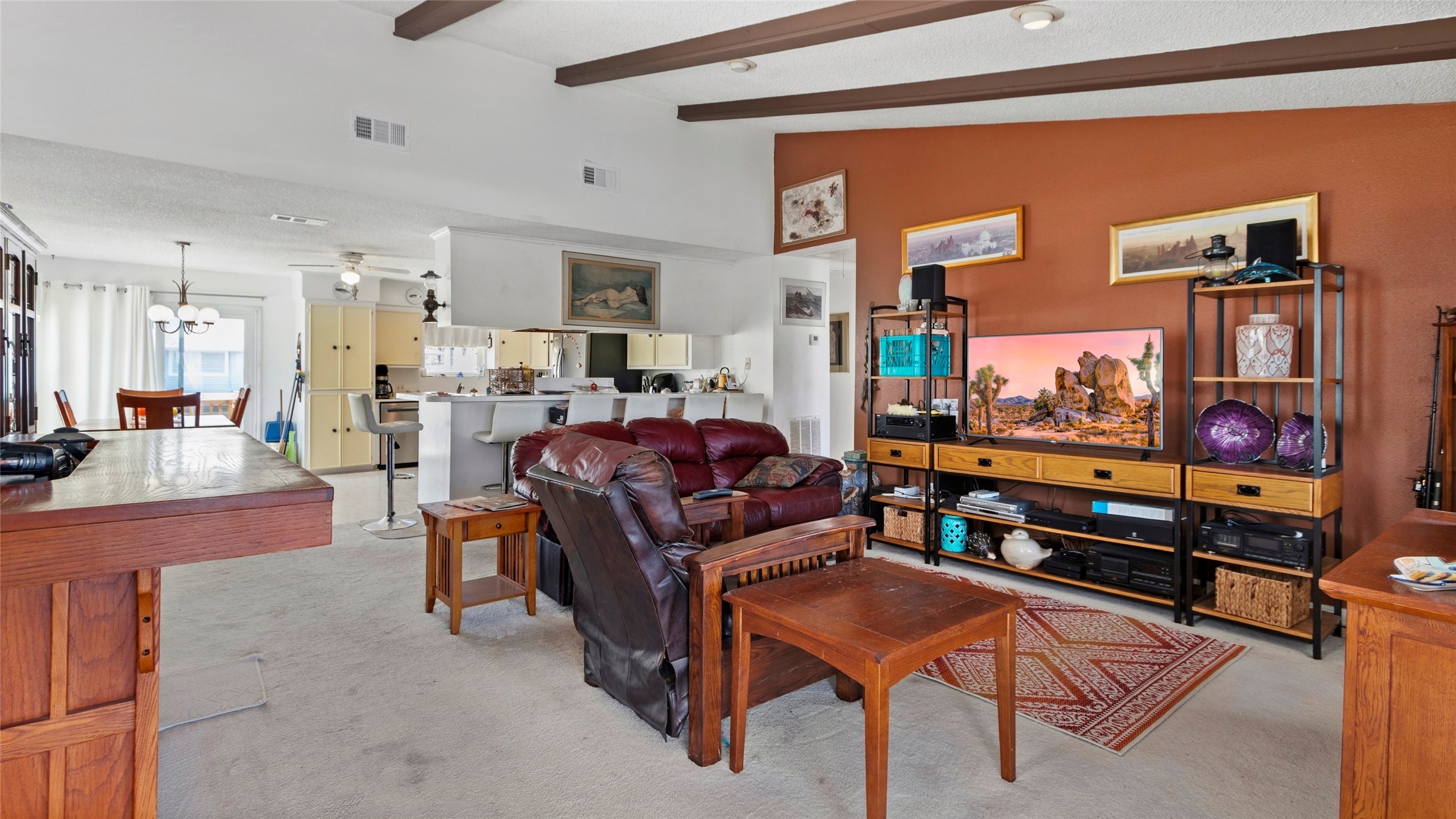 Huge living room open to the kitchen and dining room