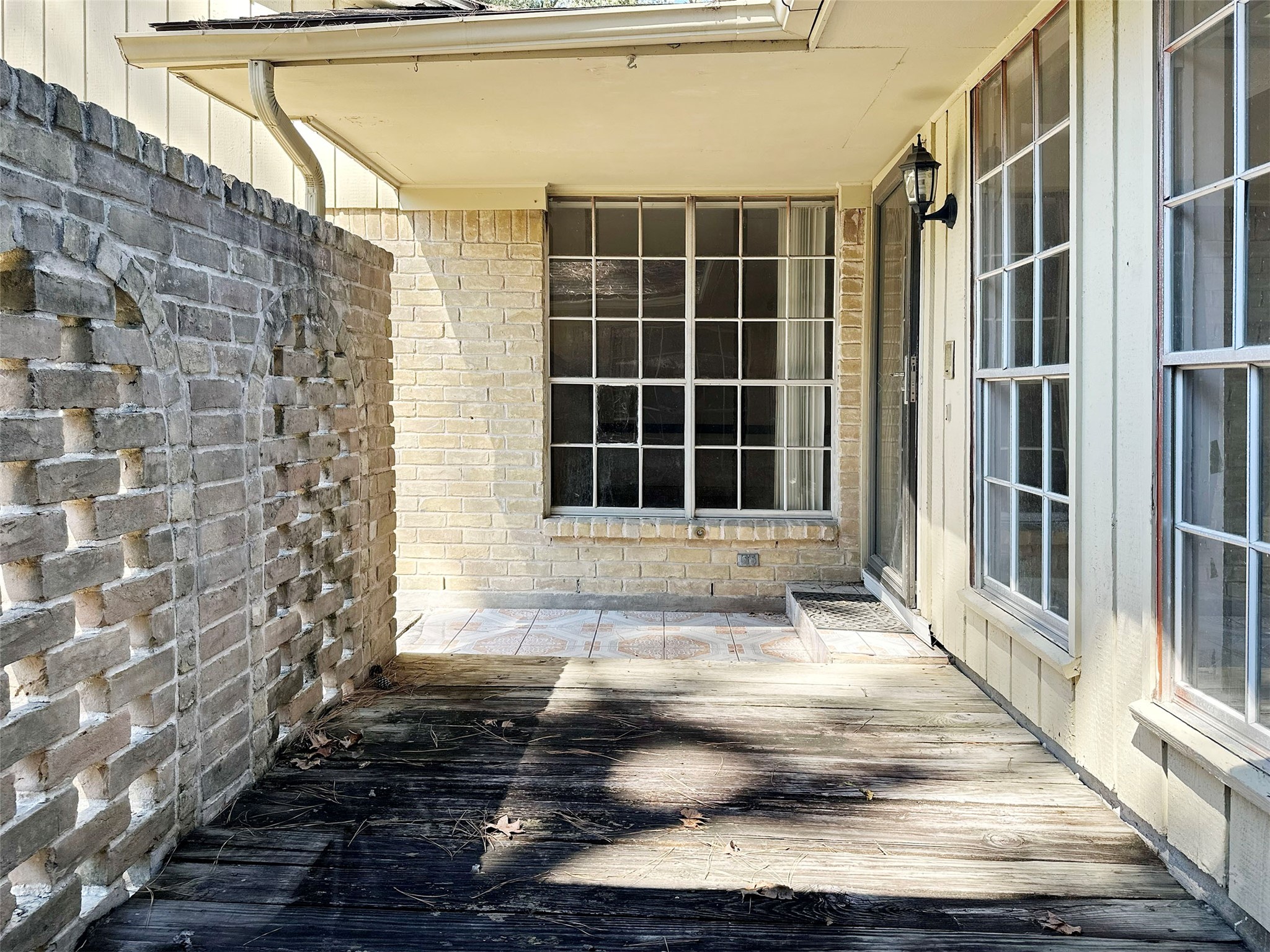 Private front patio with wood decking