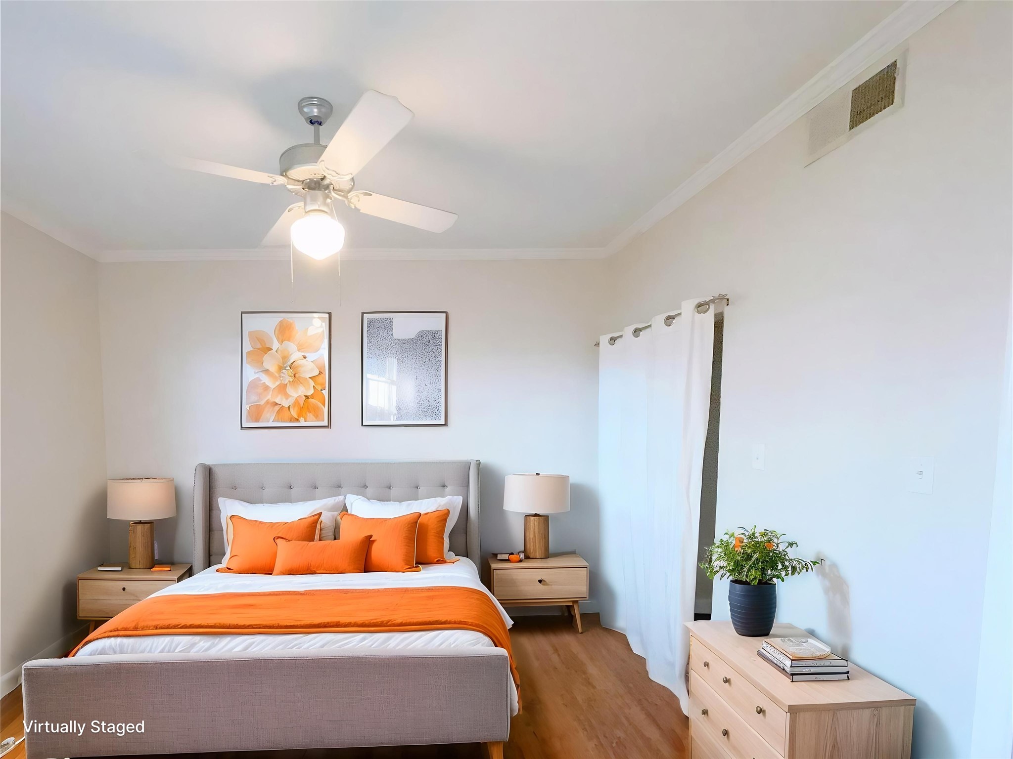 Bright and inviting bedroom offering a warm, welcoming atmosphere and flexible potential. Virtually staged for illustrative purposes only.