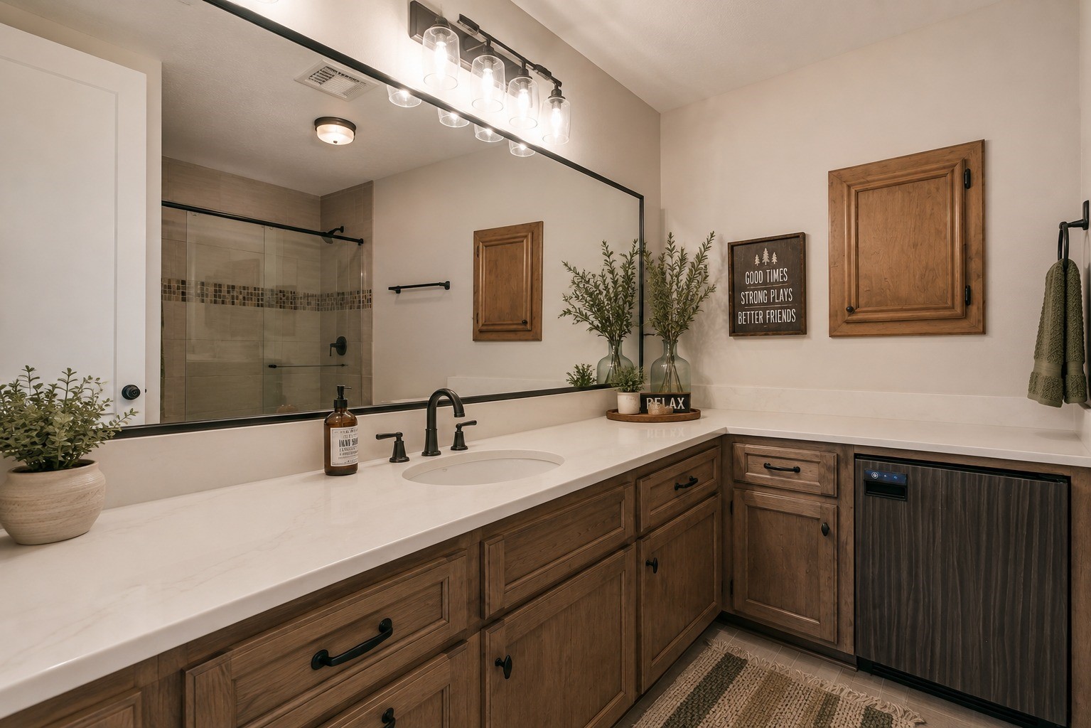 Virtually updated "above garage addition" bathroom.