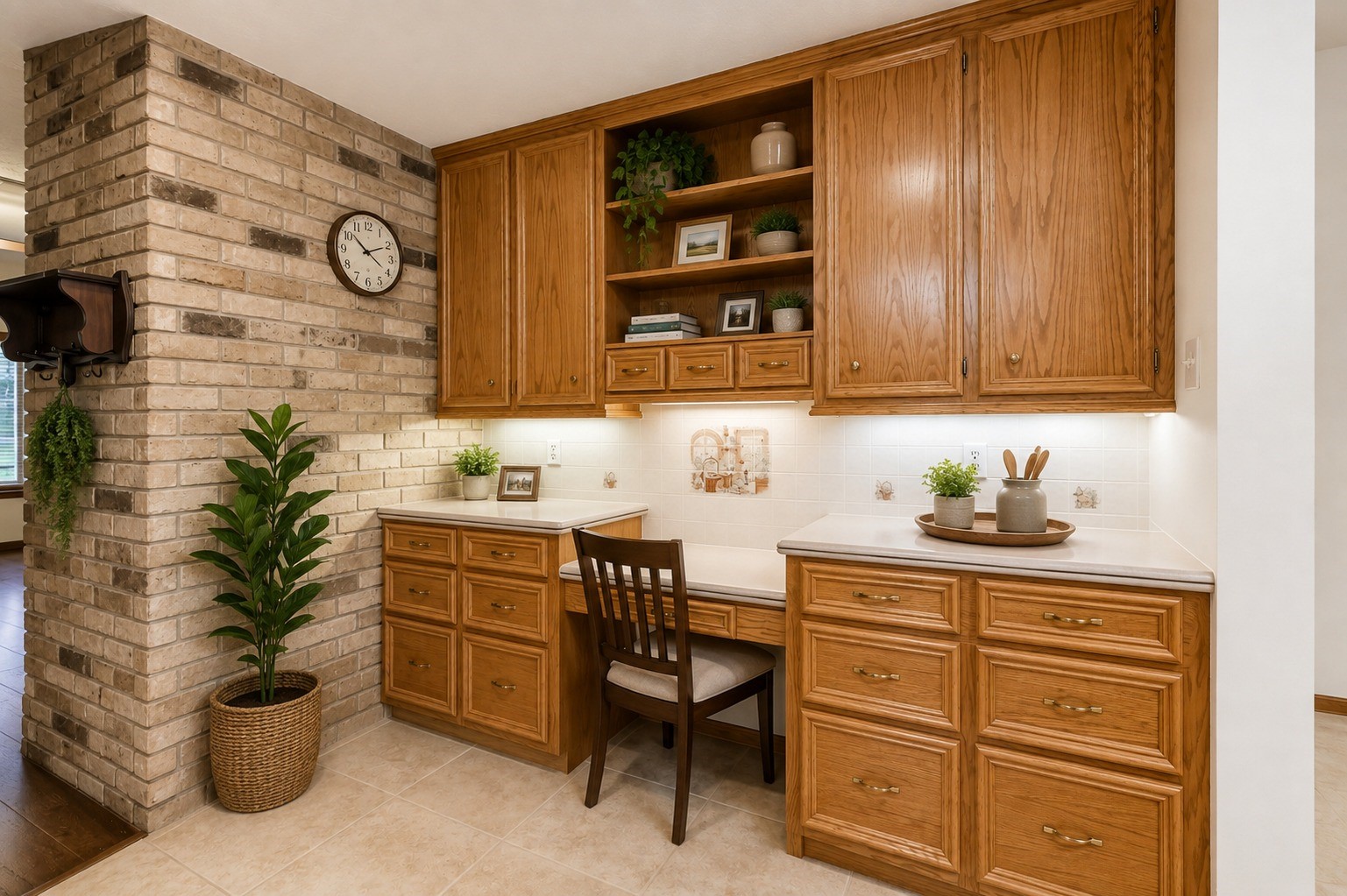 Virtually staged kitchen office area.