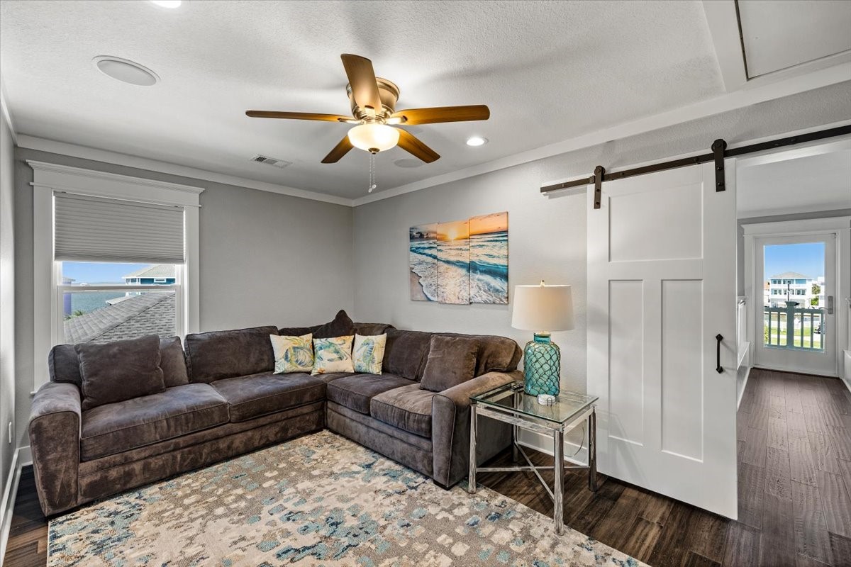 Family/game room on 2nd floor with pocket door and sliding door for more privacy