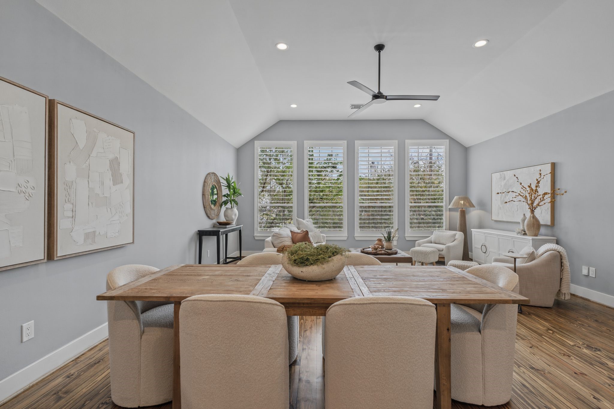 The dining area is ideally positioned between the living room and kitchen