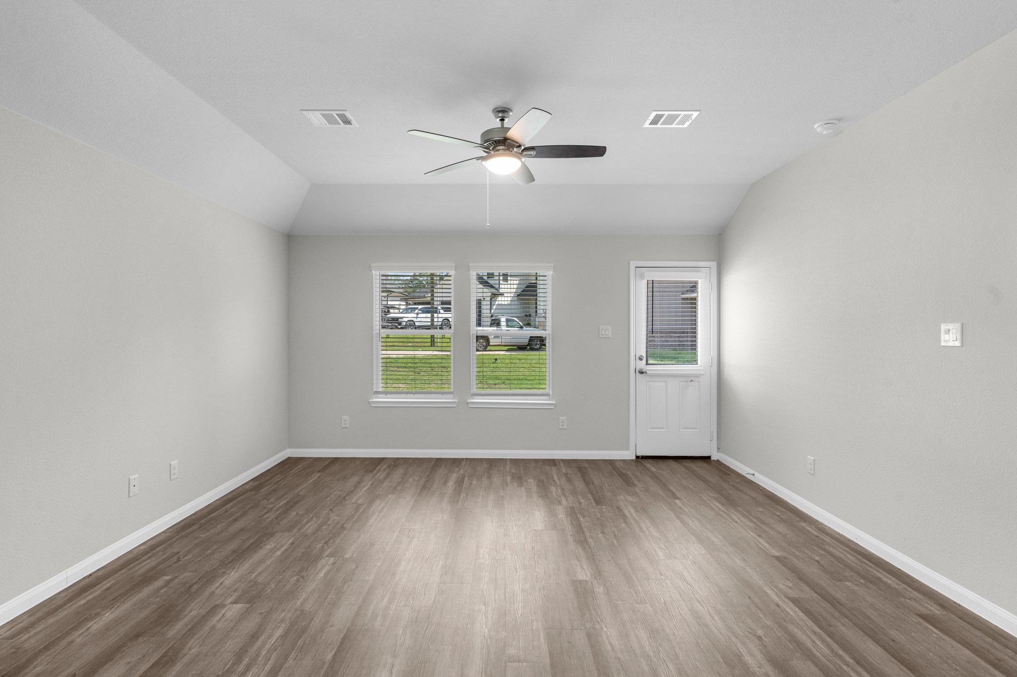 View of the family room from the casual dining/kitchen.