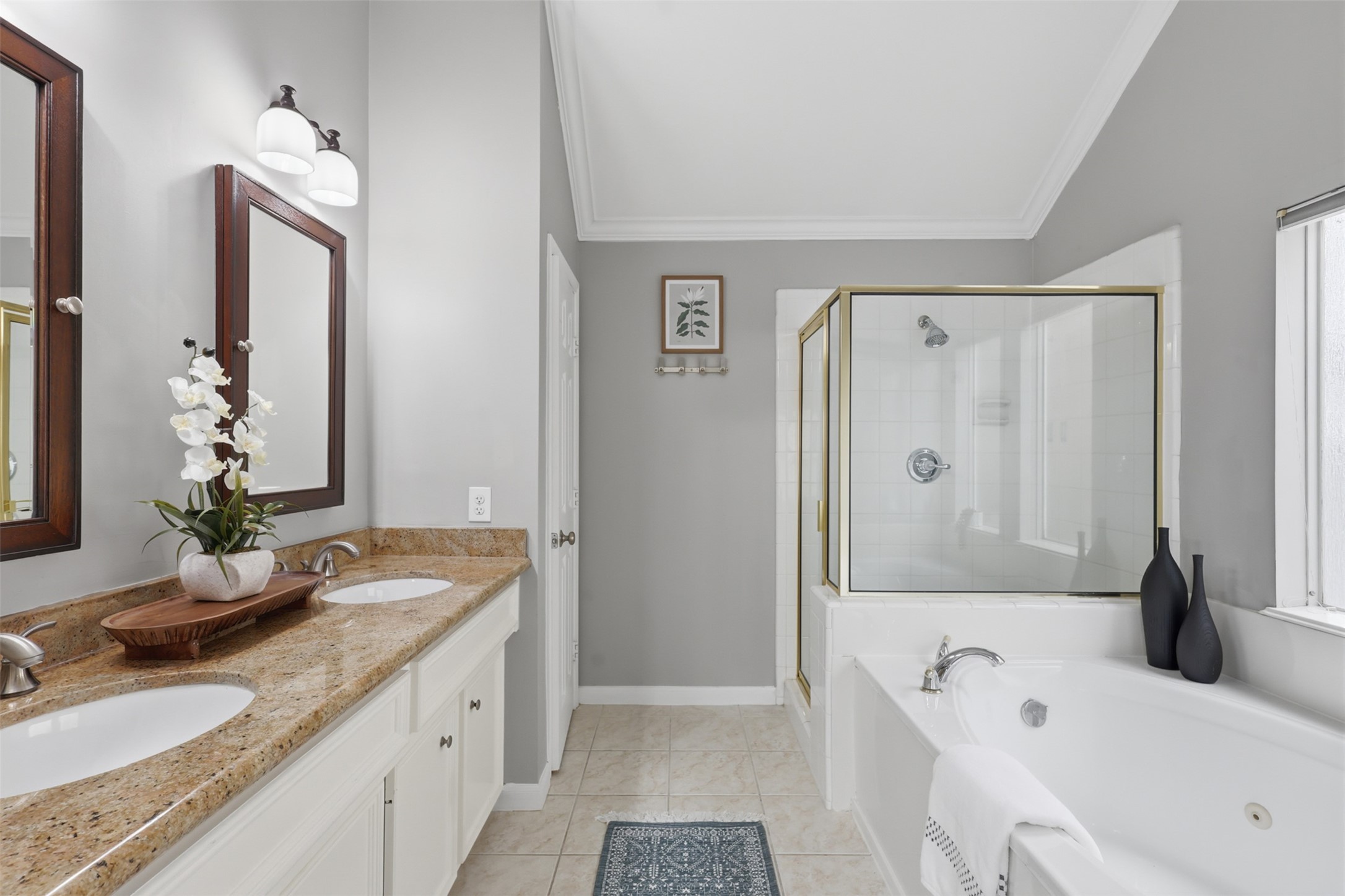 Primary Bath with Glass Shower and tub