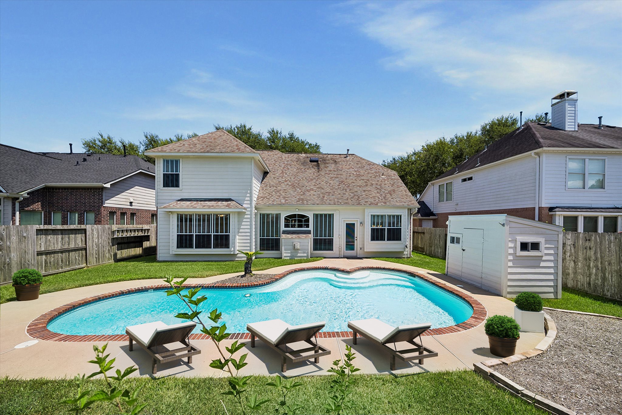 Whether you are swimming laps, enjoying a game of Marco-Polo or floating the afternoon away, this 33-foot pool gives everyone room to enjoy the water.
