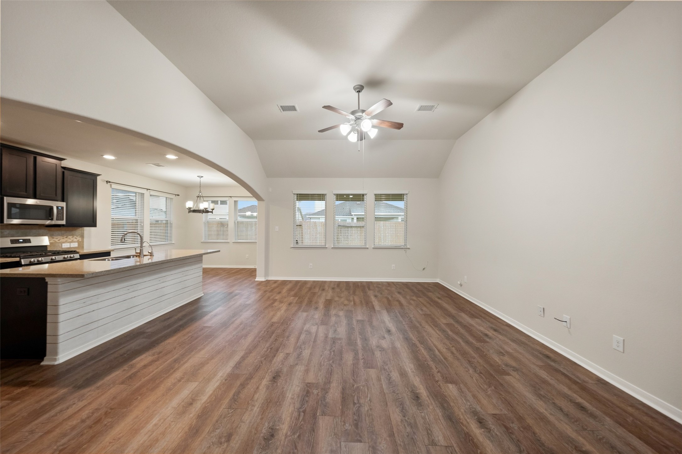 The open concept between the living, kitchen and dining areas is perfect for entertaining.