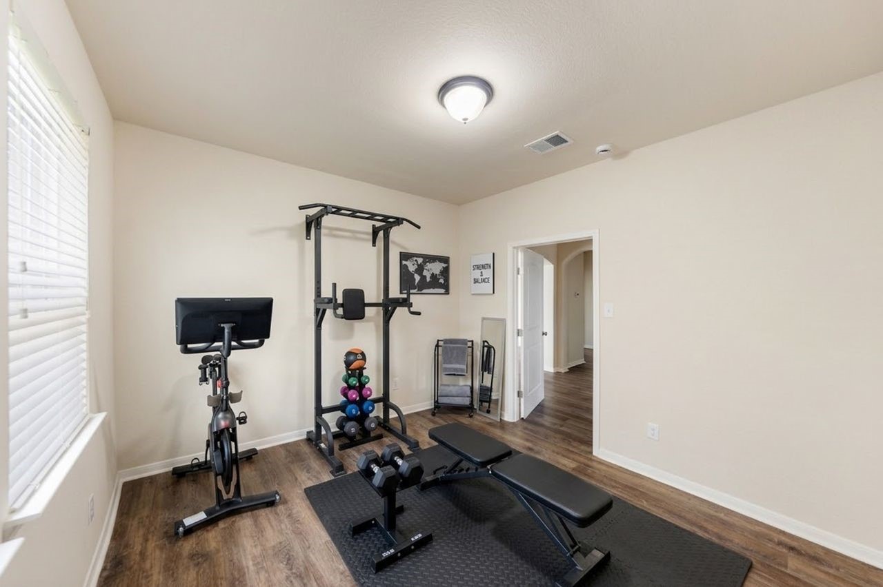 Flex Room offers vinyl wood floors and can be the perfect home gym Flex Room offers vinyl wood floors and can be the perfect home gym