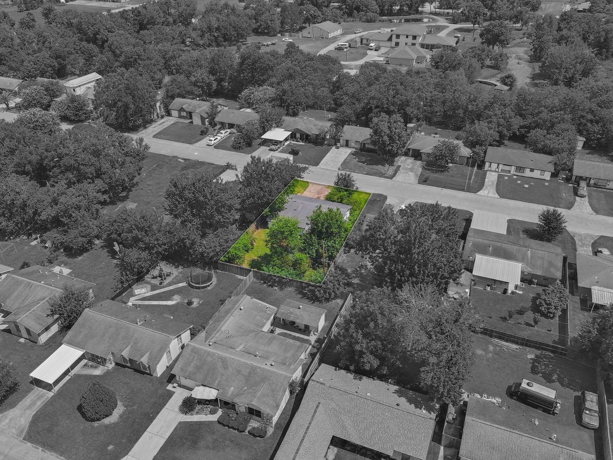 This treed lot is accentuated in this aerial photo.