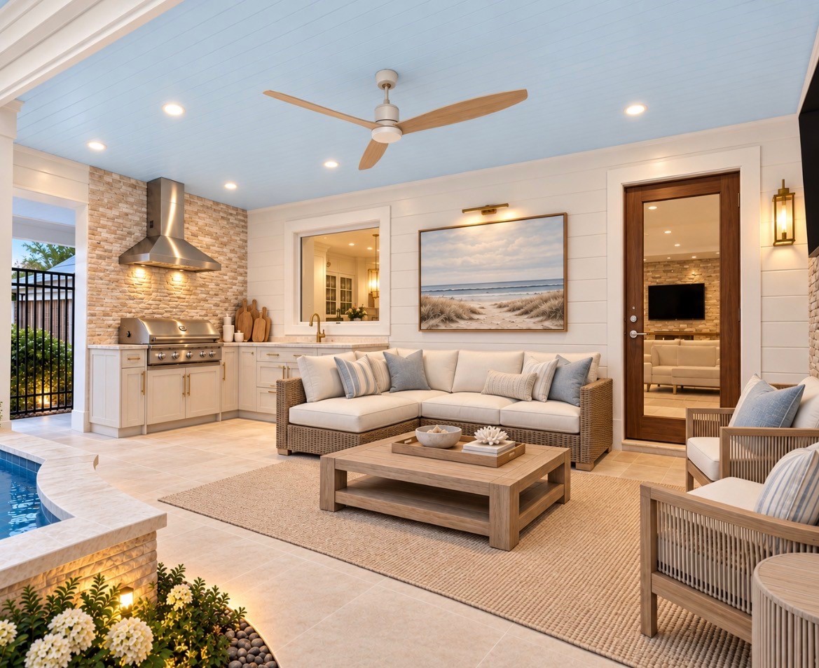 Virtually reimagined Summer kitchen/covered patio for inspirational purposes only