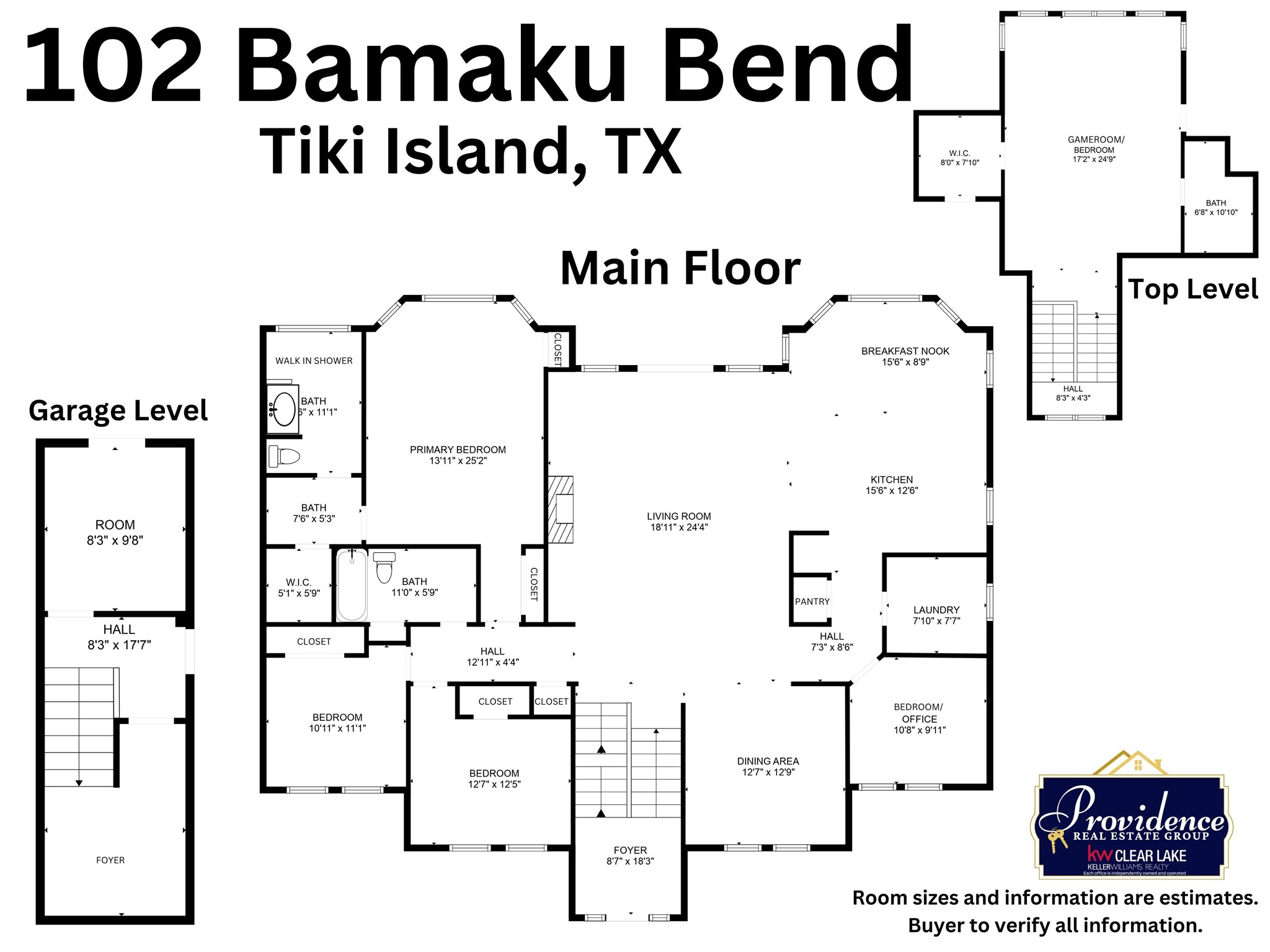 Room sizes are estimates.