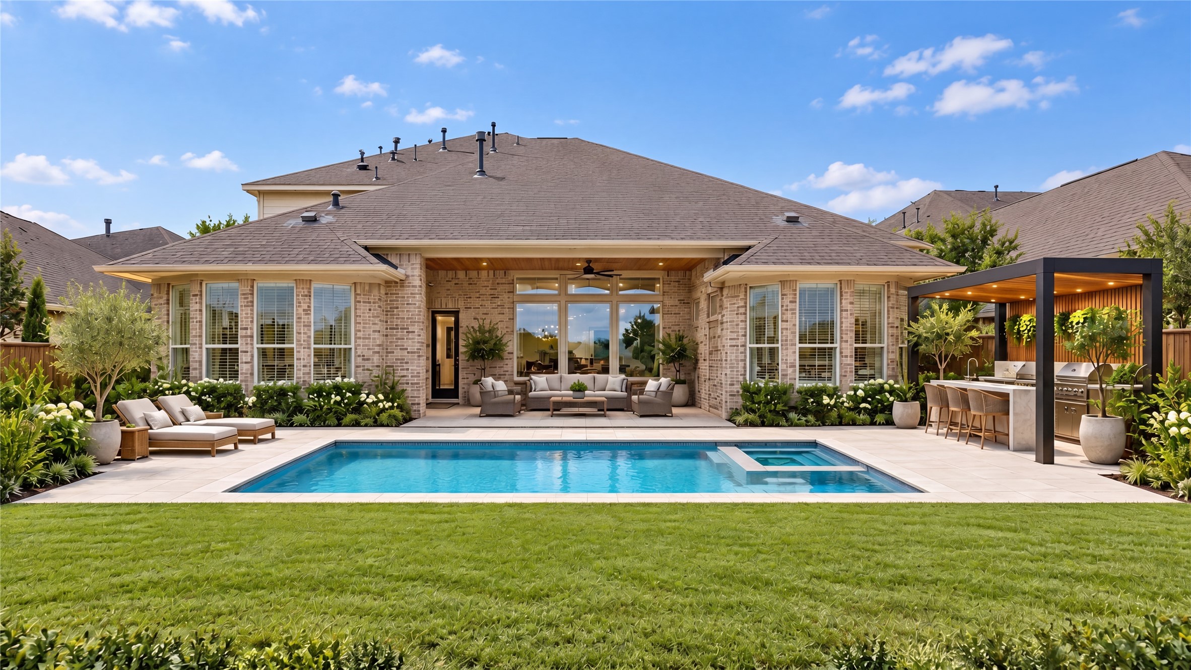 This to-scale pool rendering lets you imagine the fabulous outdoor retreat you could create in the spacious backyard! Picture afternoons by the pool, evenings in the spa and plenty of space to entertain friends. *Dimensions should be verified.
