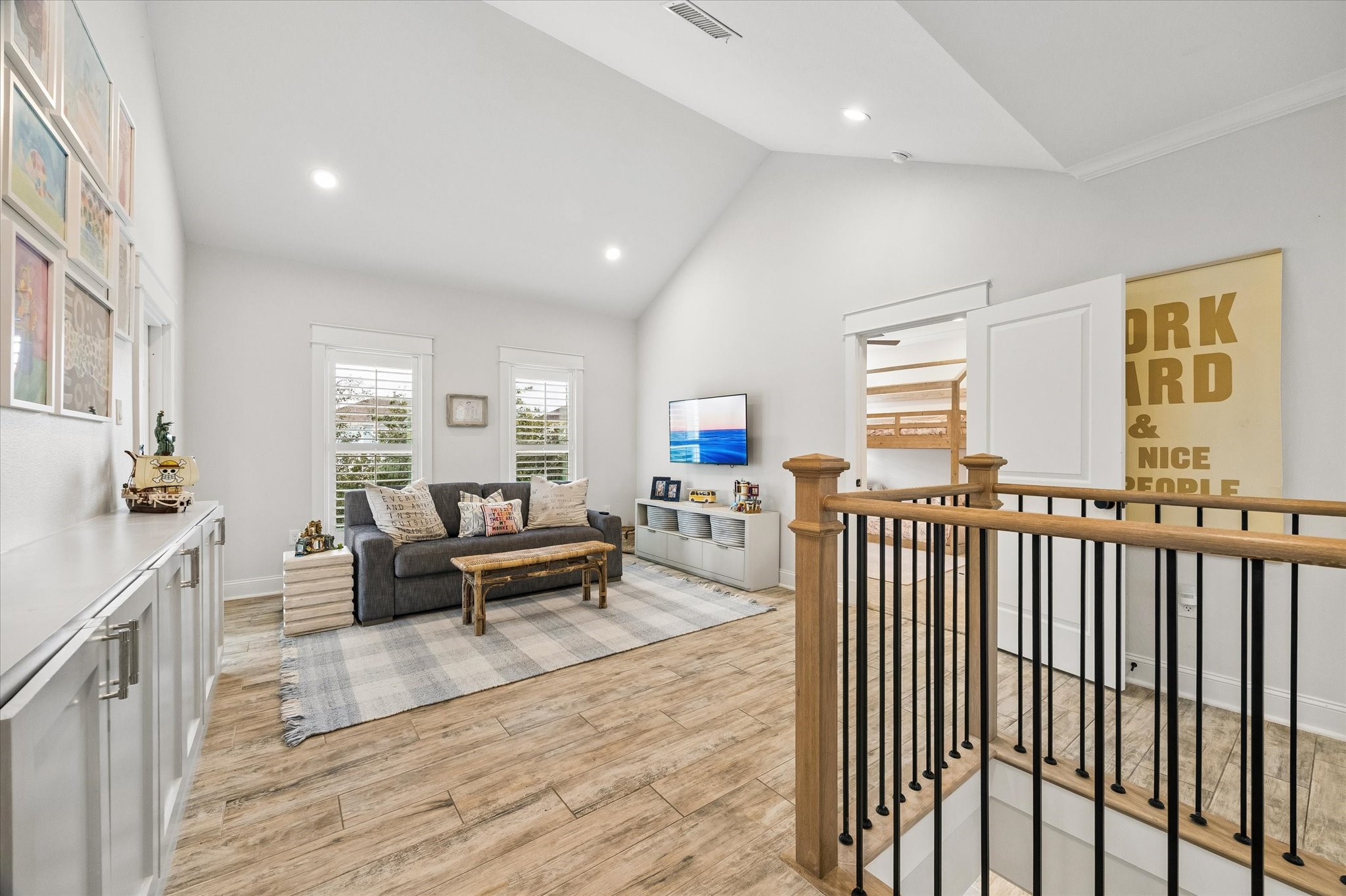 Second floor common area. Built ins
