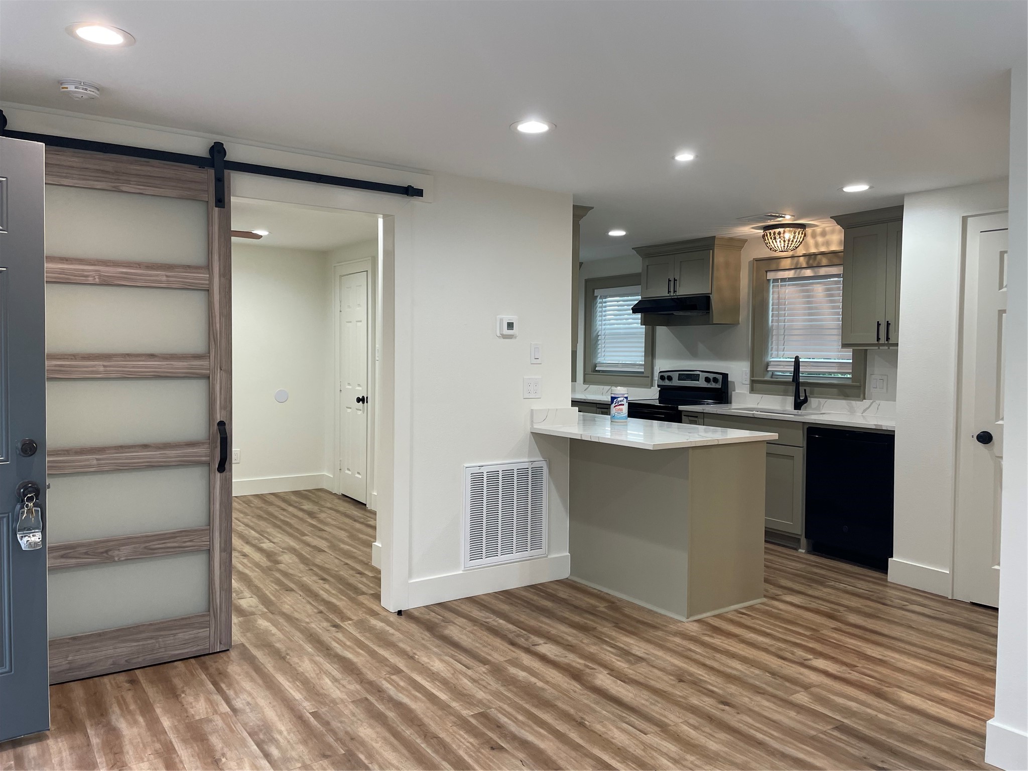 This view shows slider door into bedroom.