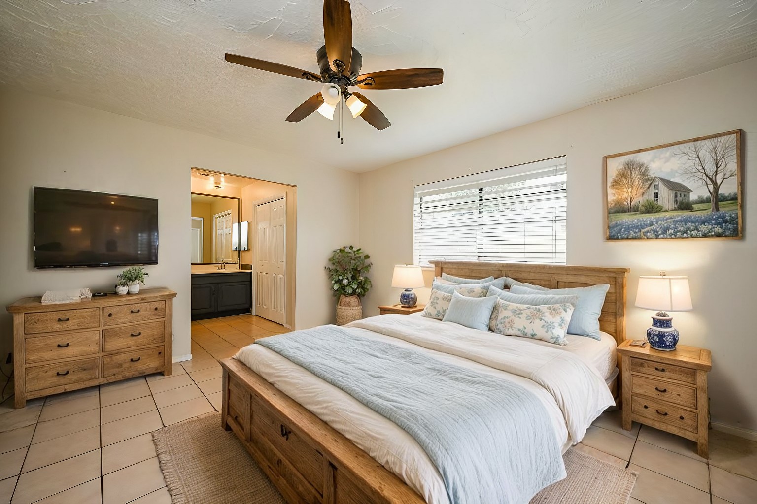 Virtually staged primary bedroom