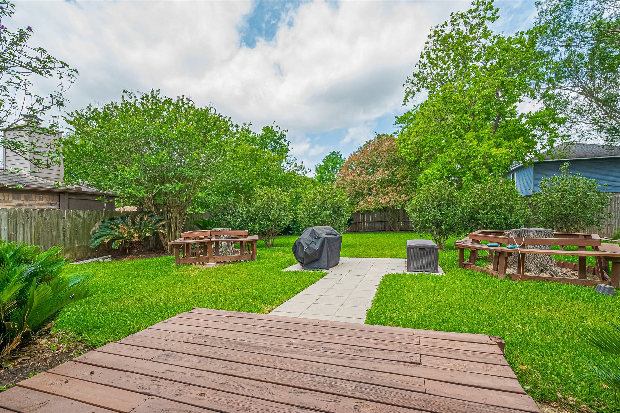 Spacious lush green backyard
