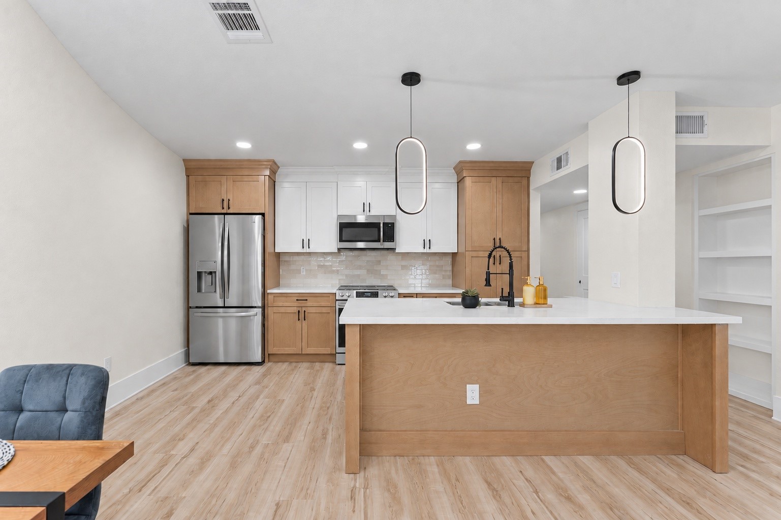 The large, updated kitchen with an open-concept layout!