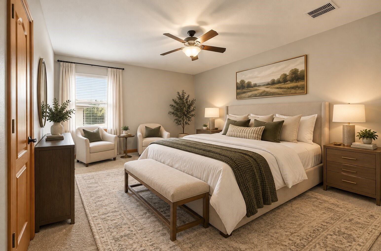 Staged photo of the bedroom