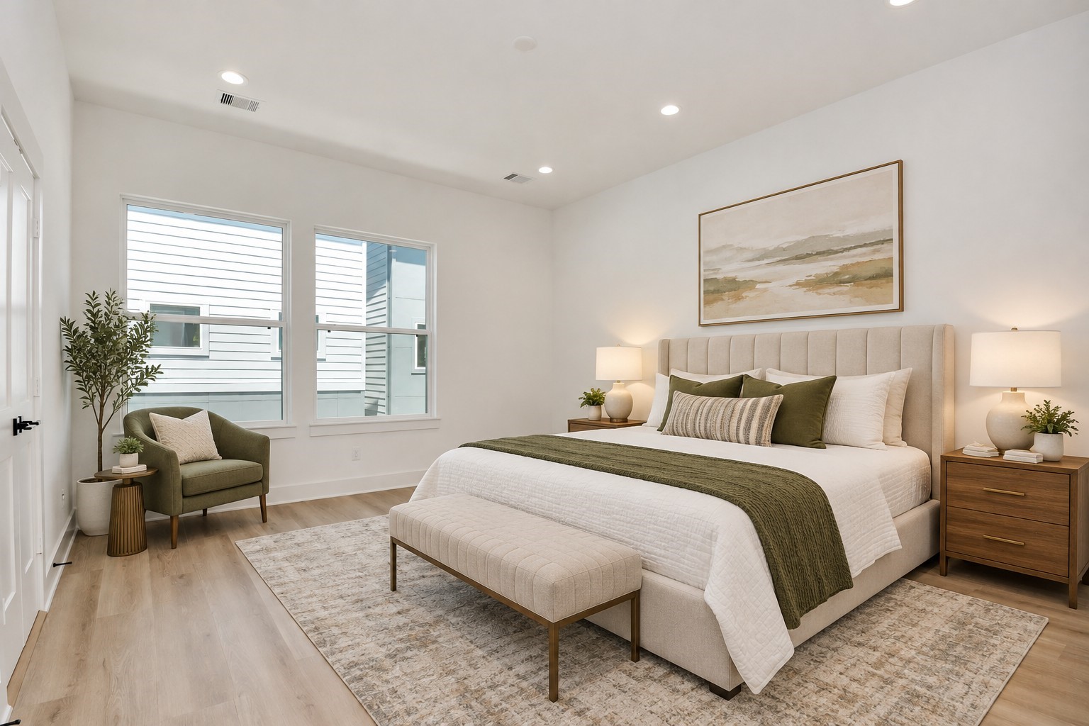 Virtually staged third-floor primary bedroom.