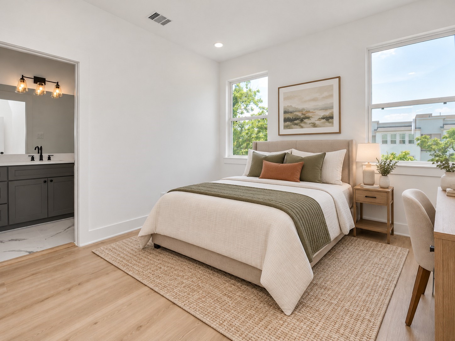 Virtually staged third-floor secondary bedroom.