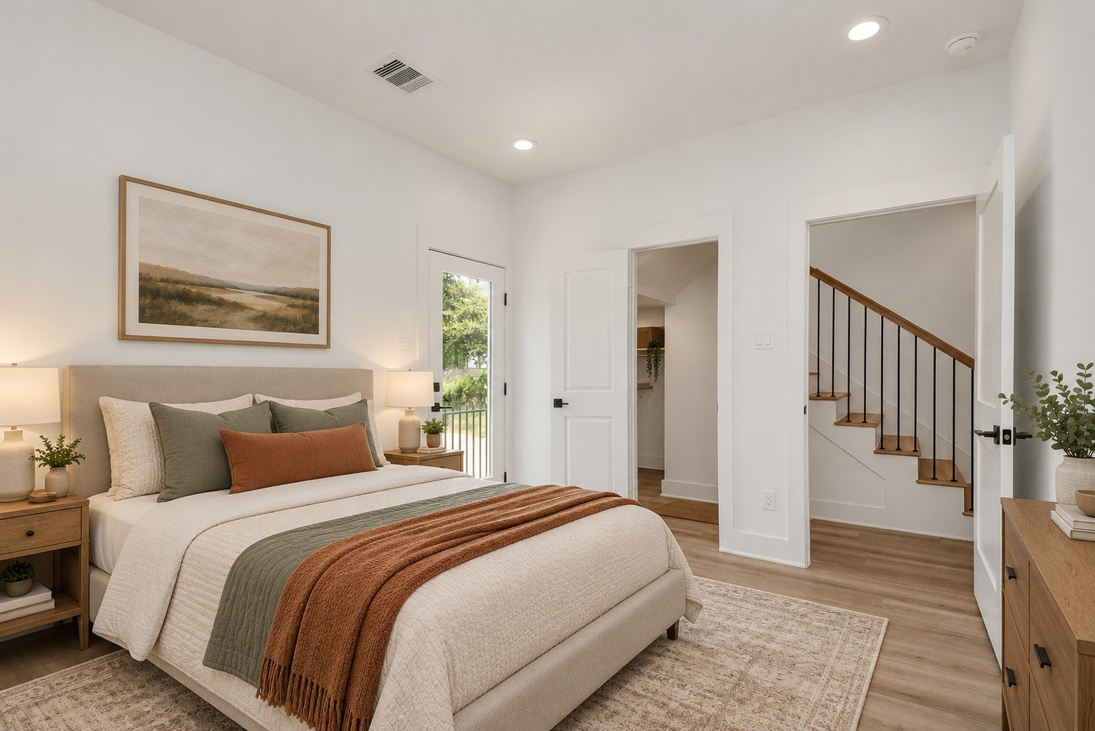 Virtually staged first-floor bedroom.
