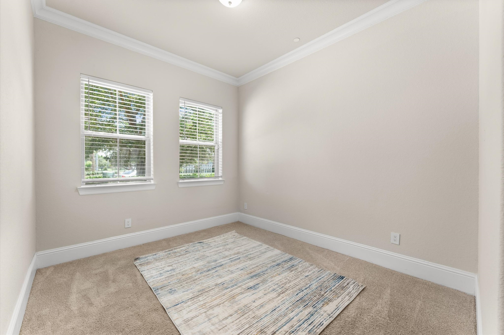 Downstairs bedroom/office with a walk-in closet and a full bathroom accessible from both inside and outside.