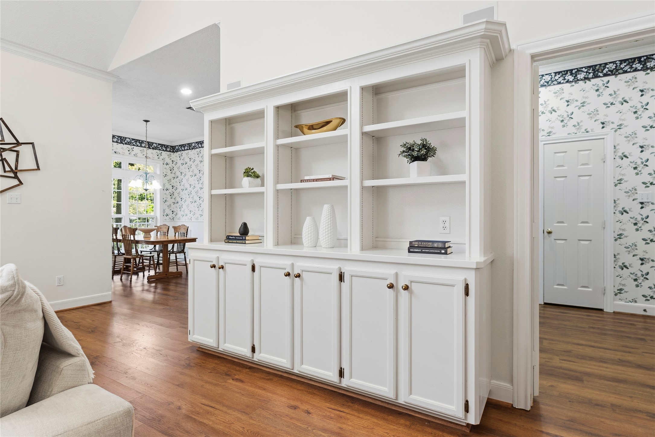 The home features gorgeous built-ins throughout