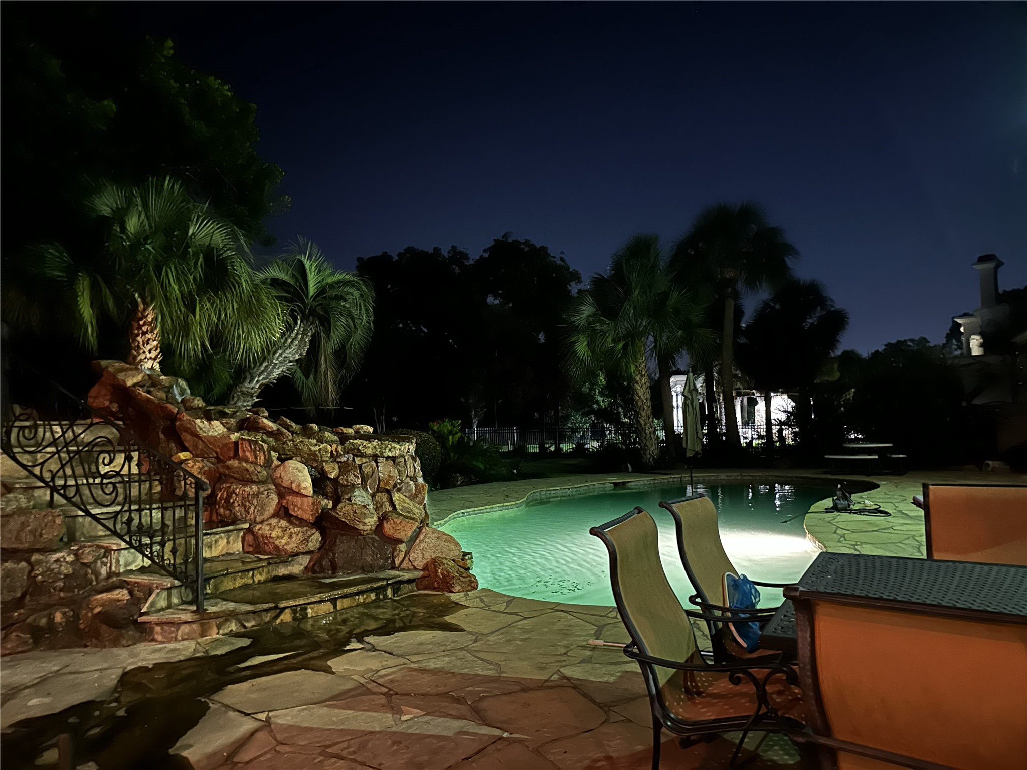 In the evening, the lighting in the pool area is great for a night swim.