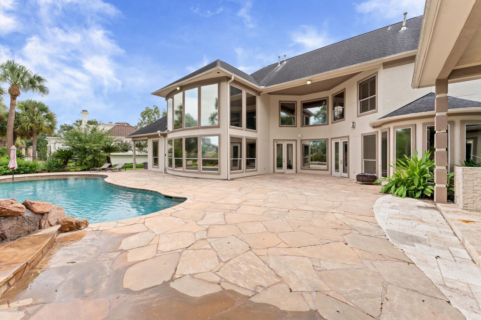From the cabana, this view is of the pool and back of the home.