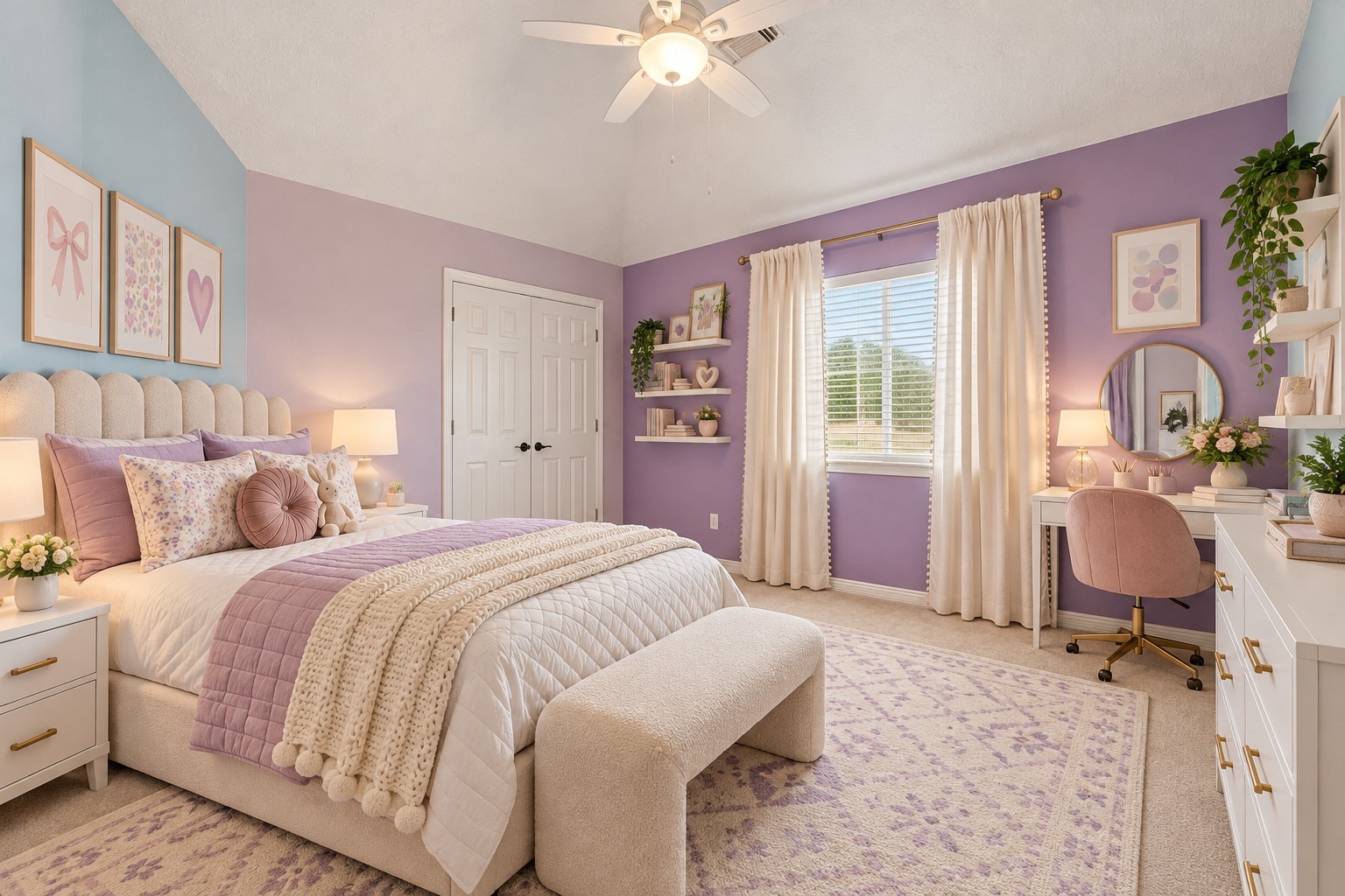 A pastel-painted haven awaits your child's creativity, offering a delightful space for personal expression and imagination.