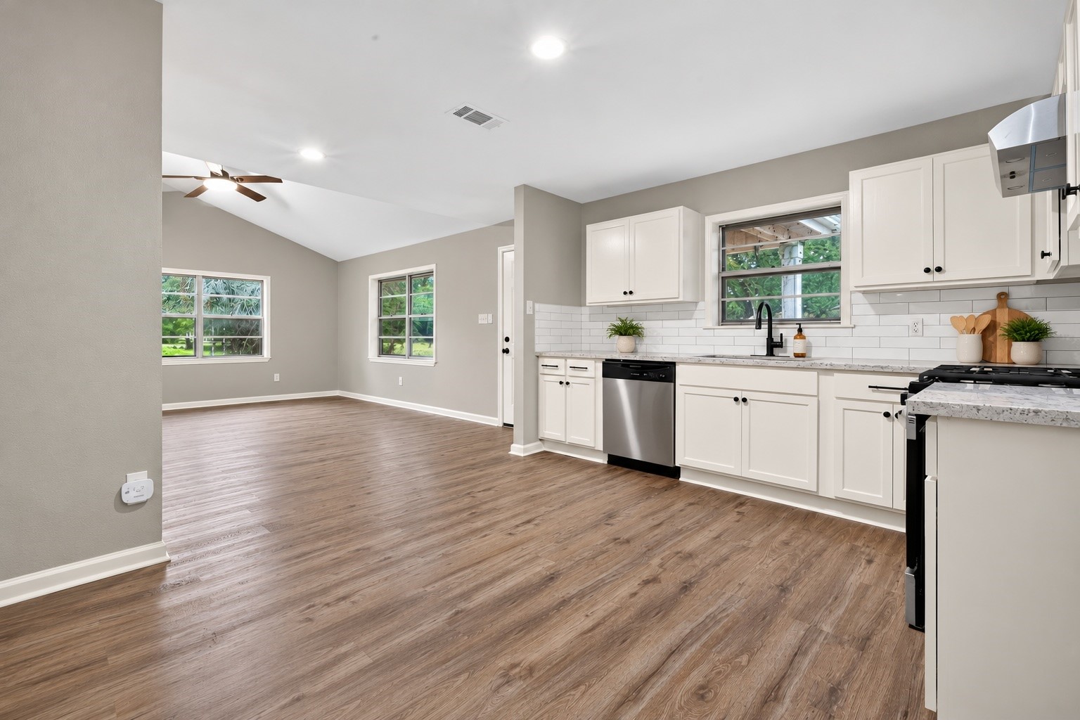 View of the kitchen from the laundry room door