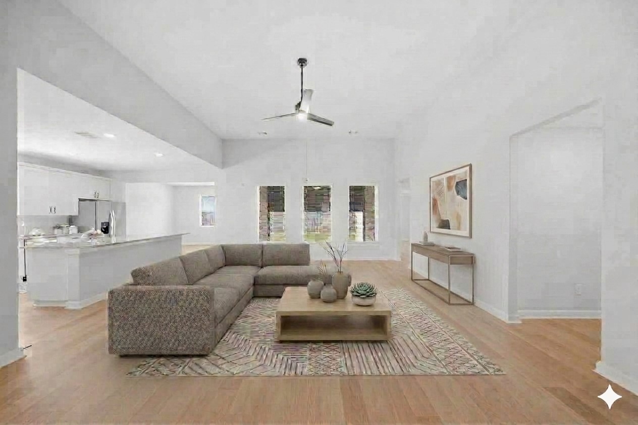 Large and open living room (virtually staged) Large and open living room (virtually staged)