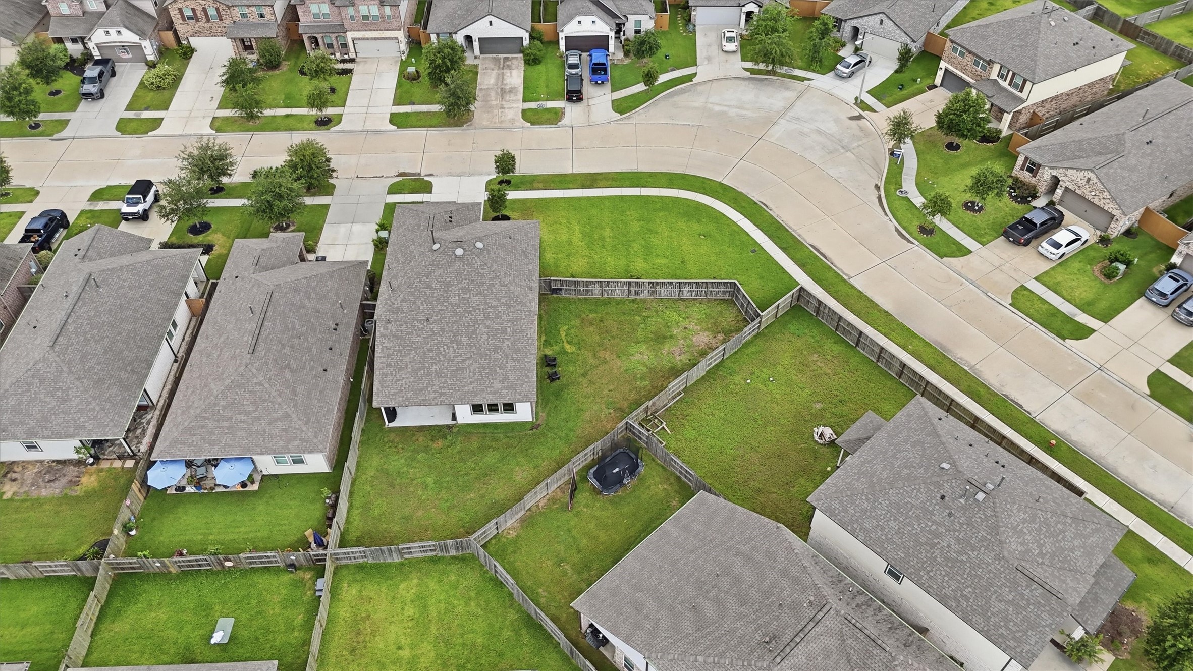 Aerial view of home and yard.