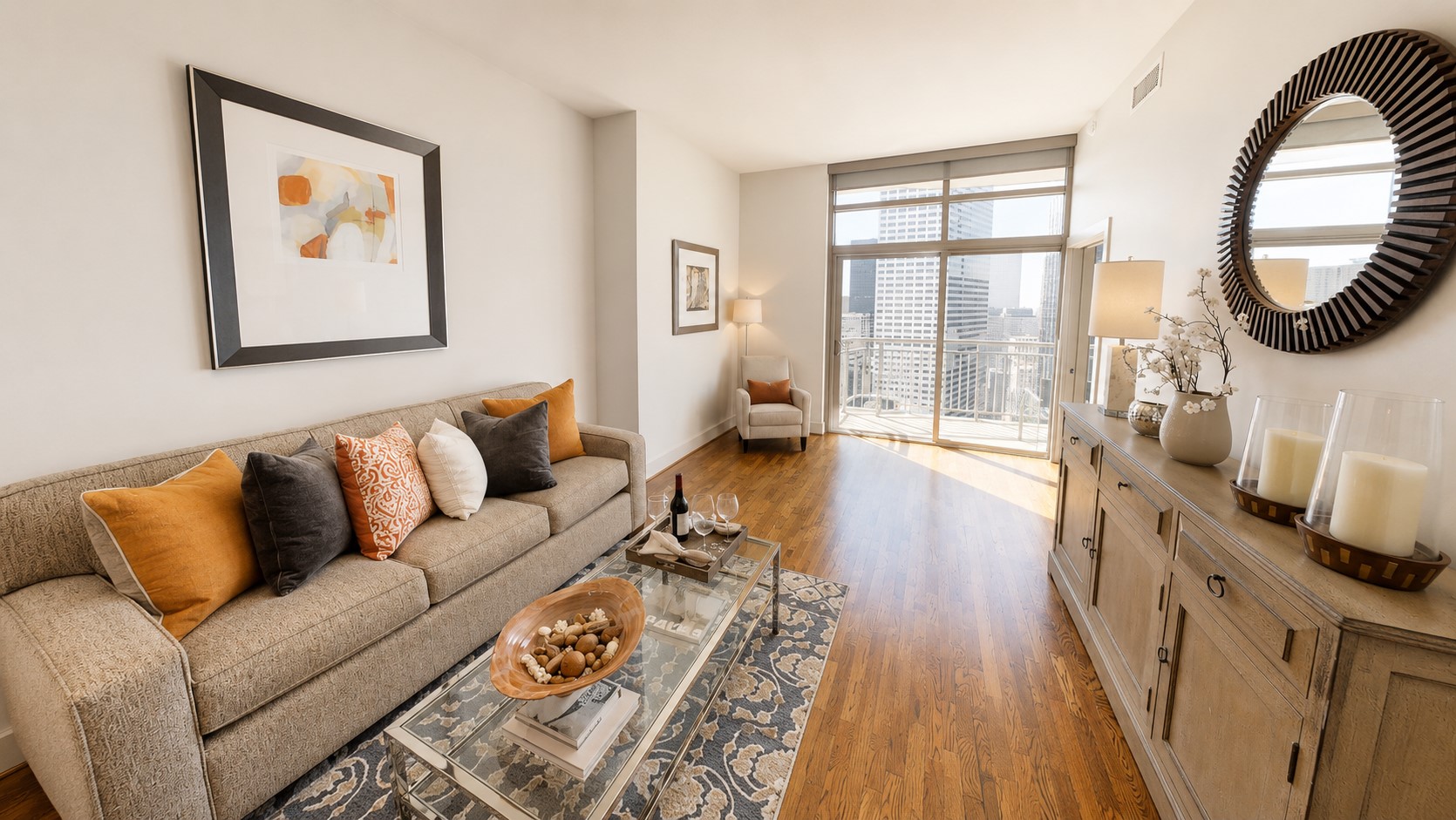 Theres a wonderful sense of space here, with warm wood floors, natural light and plenty of room to create a living area that feels entirely your own.