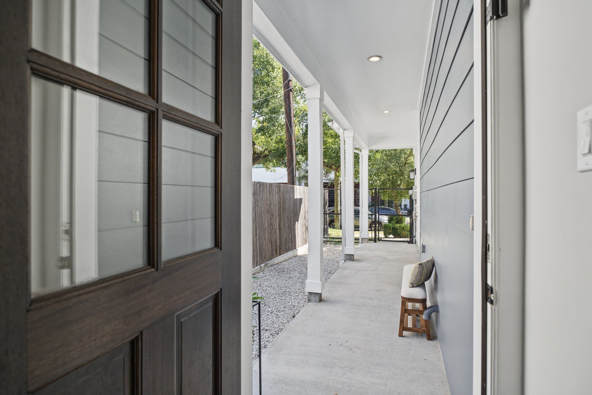 The view from the covered entry way.